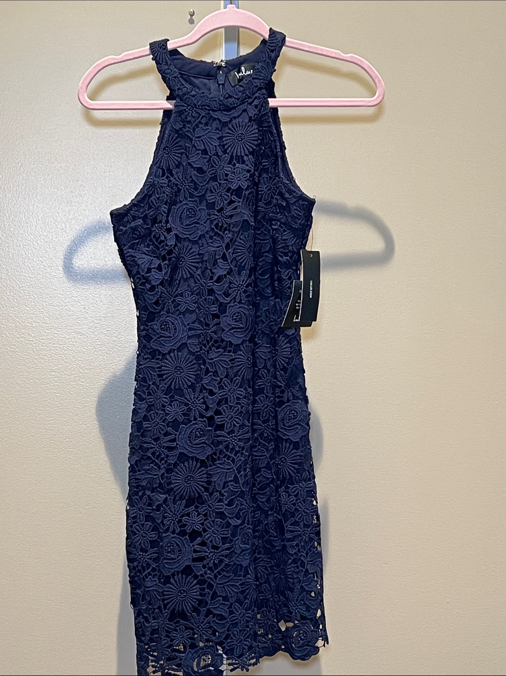 Lulu’s Navy Floral Lace Halter Dress